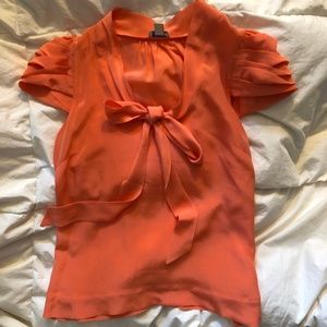 Anthropologie Odille Silk Orange Pussybow Tie Blouse 0